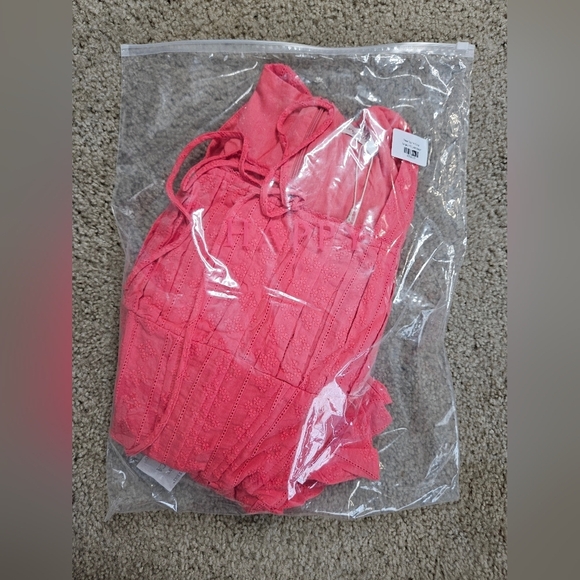 NWT Ivy City Co. Thea Corset Bustier Peplum Puff Sleeve Embroidered Top Coral L - Picture 15 of 16